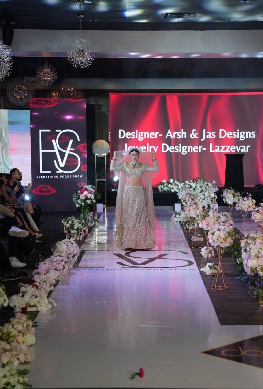 Runway — blush lehenga, floral aisle